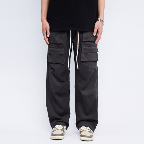 长裤直筒美式高街麂皮重磅休闲裤