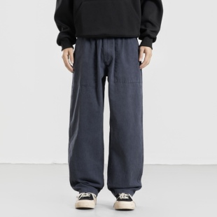 NO BURGER 复古水洗做旧法式工装裤男宽松大码直筒重磅显瘦法工裤