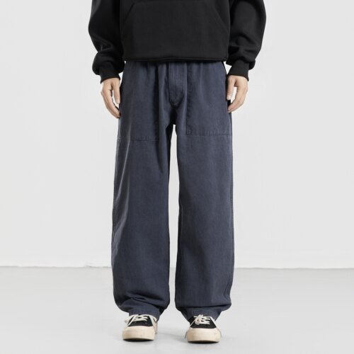 NO BURGER 复古水洗做旧法式工装裤男宽松大码直筒重磅显瘦法工裤