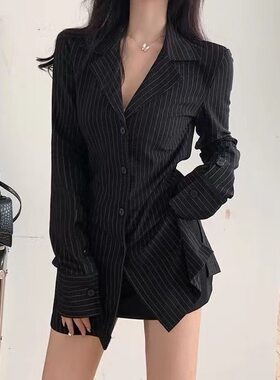职业西装女秘书大码条纹长袖