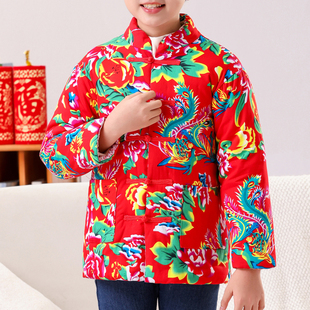 儿童大花布棉袄手工纯棉花棉衣男女童加厚保暖棉服过新年拜年唐装