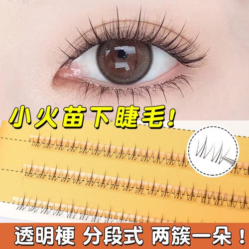 透明梗懒人单簇分段式小火苗太阳花自然轻盈下睫毛仿真嫁接假睫毛