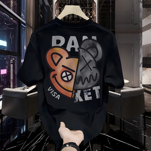 休闲潮牌印花纯棉短袖 美式 百搭大码 男装 2024夏季 T恤上衣半袖 新款