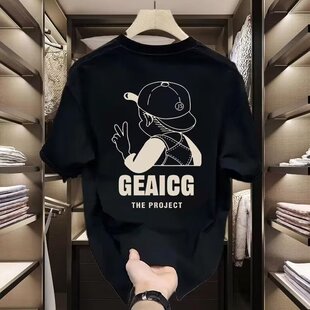 百搭大码 纯棉圆领短袖 透气潮牌美式 休闲男装 2024夏季 T恤半袖 新款