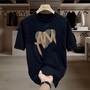 长绒棉半截袖 夏季 男士 简约青年T恤上衣大码 痞帅 百搭纯棉圆领短袖