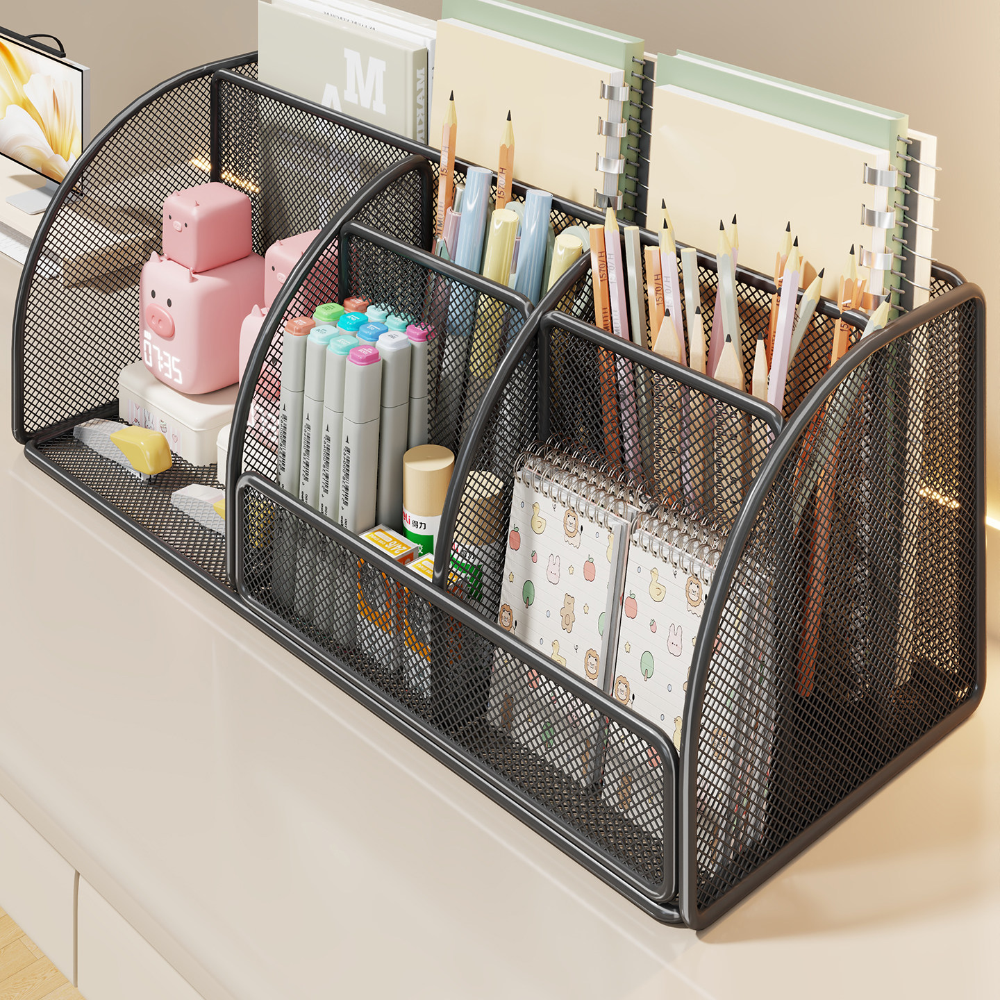 笔筒大容量放笔架子宿舍桌面分格架学生文具放置架多功能收纳架子办公