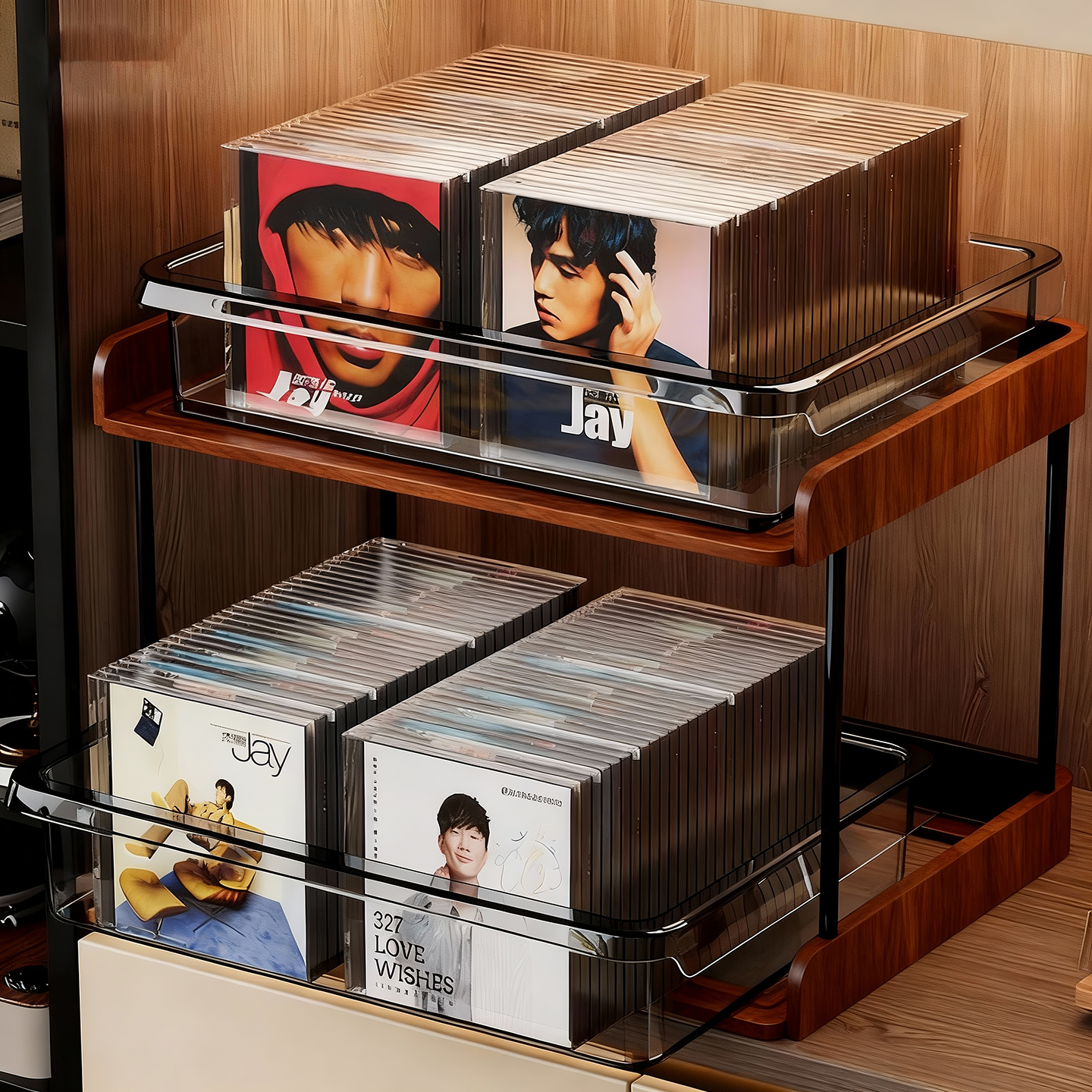 桌面专辑收纳架碟片磁带CD架黑胶唱片收藏存放架多层可抽拉展示架
