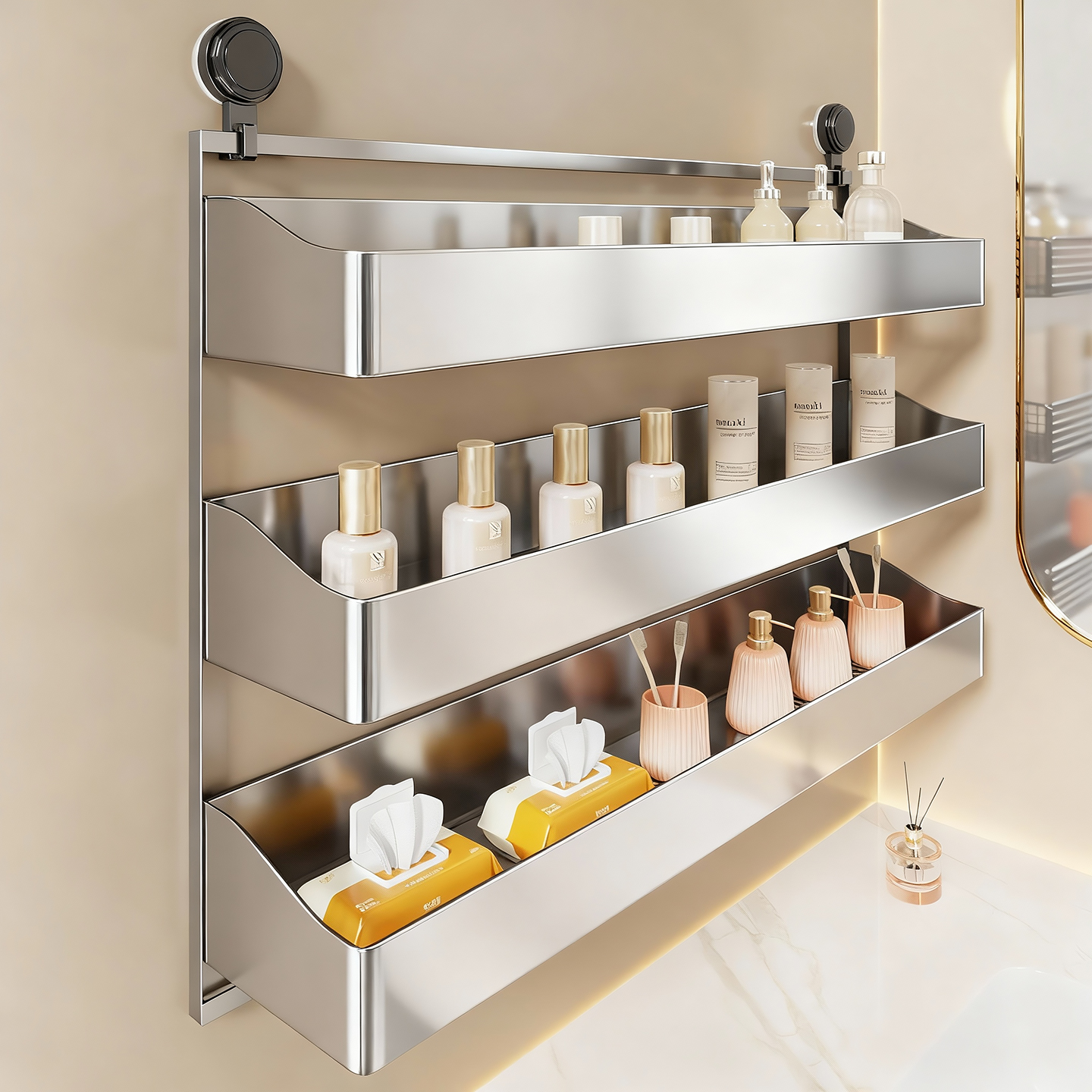 卫生间吸盘置物架多层沥水储物