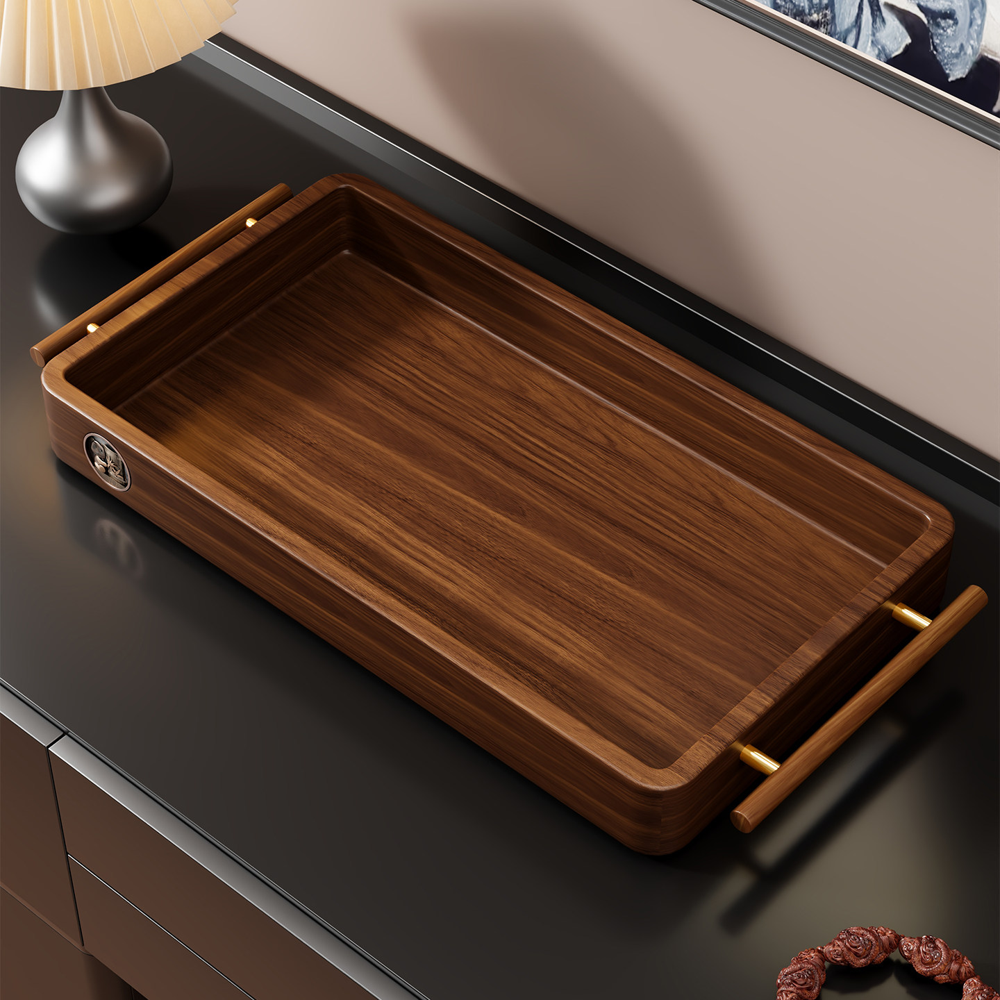 实木手串收纳盒桌面手链文玩手串展示托盘佛珠手镯首饰手表整理架