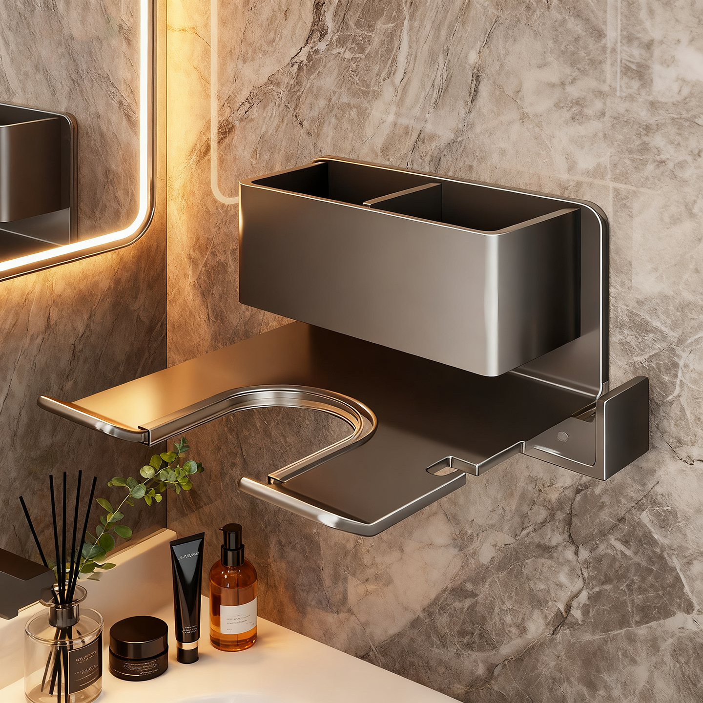 吹风机置物架卫生间洗漱台免打孔墙上电吹风收纳架多功能储物挂架