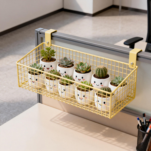 办公桌收纳挂篮铁艺花盆托架工位多肉盆栽摆放架悬挂式绿植置物架