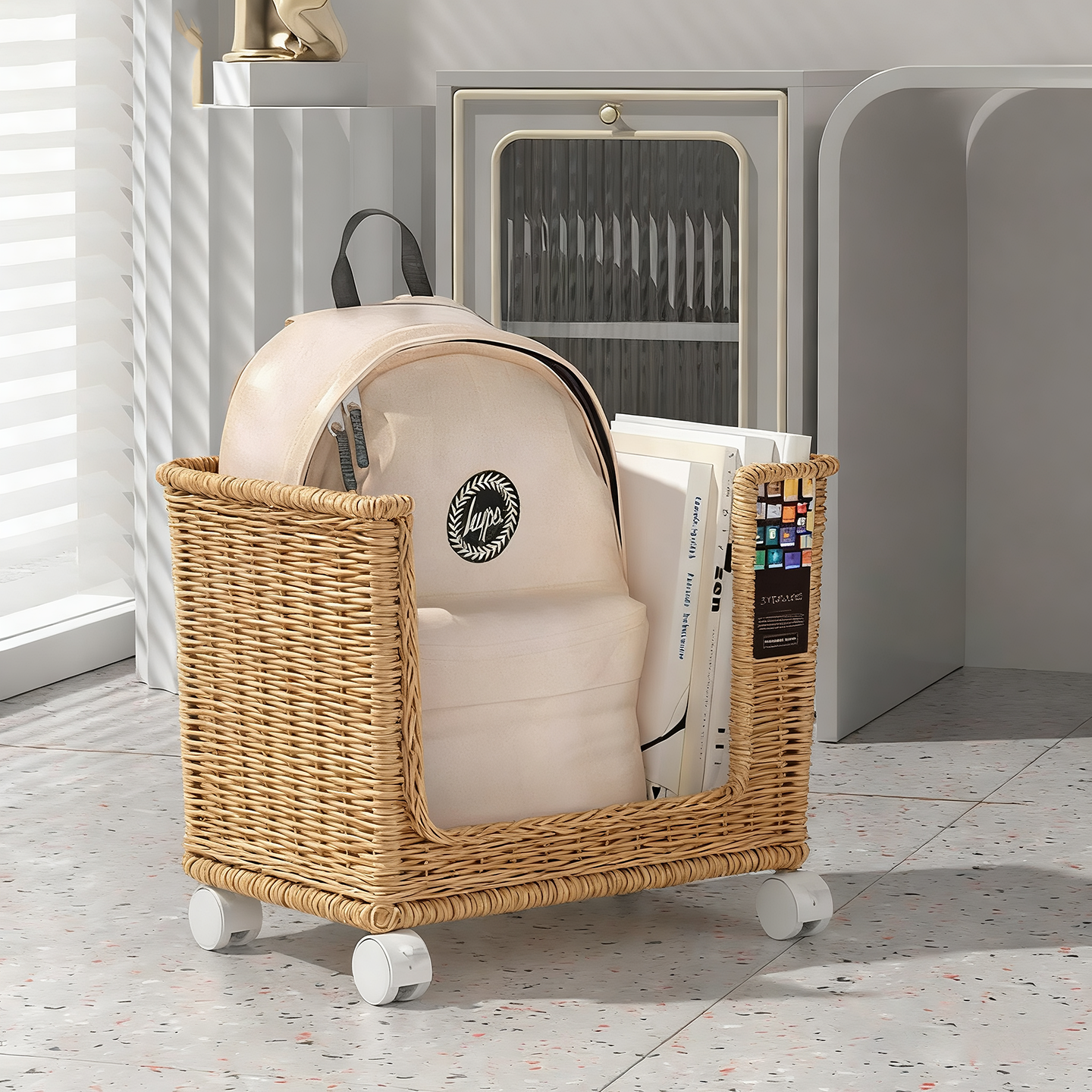 放包神器桌下落地带轮书包置物架