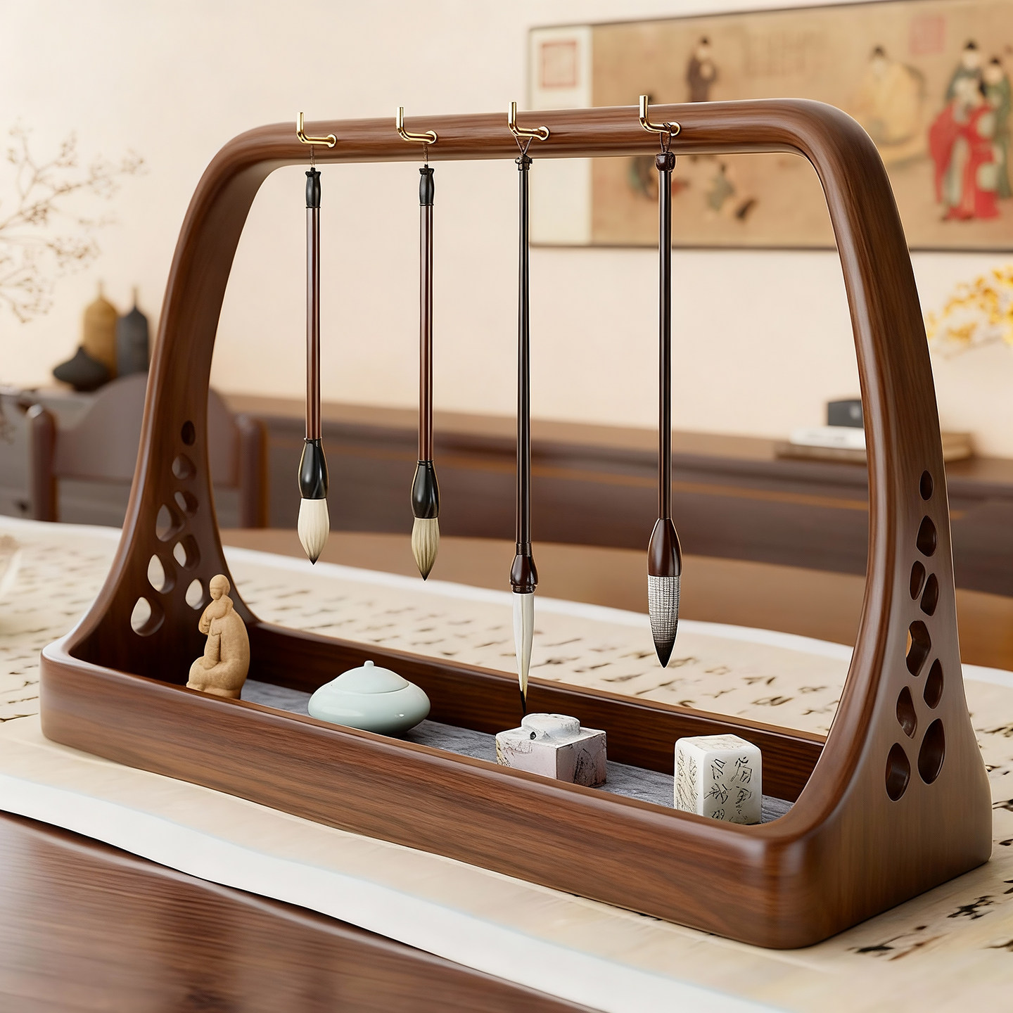 家用毛笔置物架书房收纳摆件桌面书法用品收纳架文房四宝储物架子