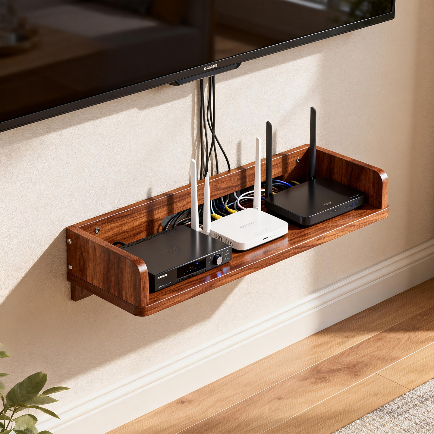 客厅壁挂机顶盒置物架电视墙路由器收纳架墙面悬挂式整理架储物架