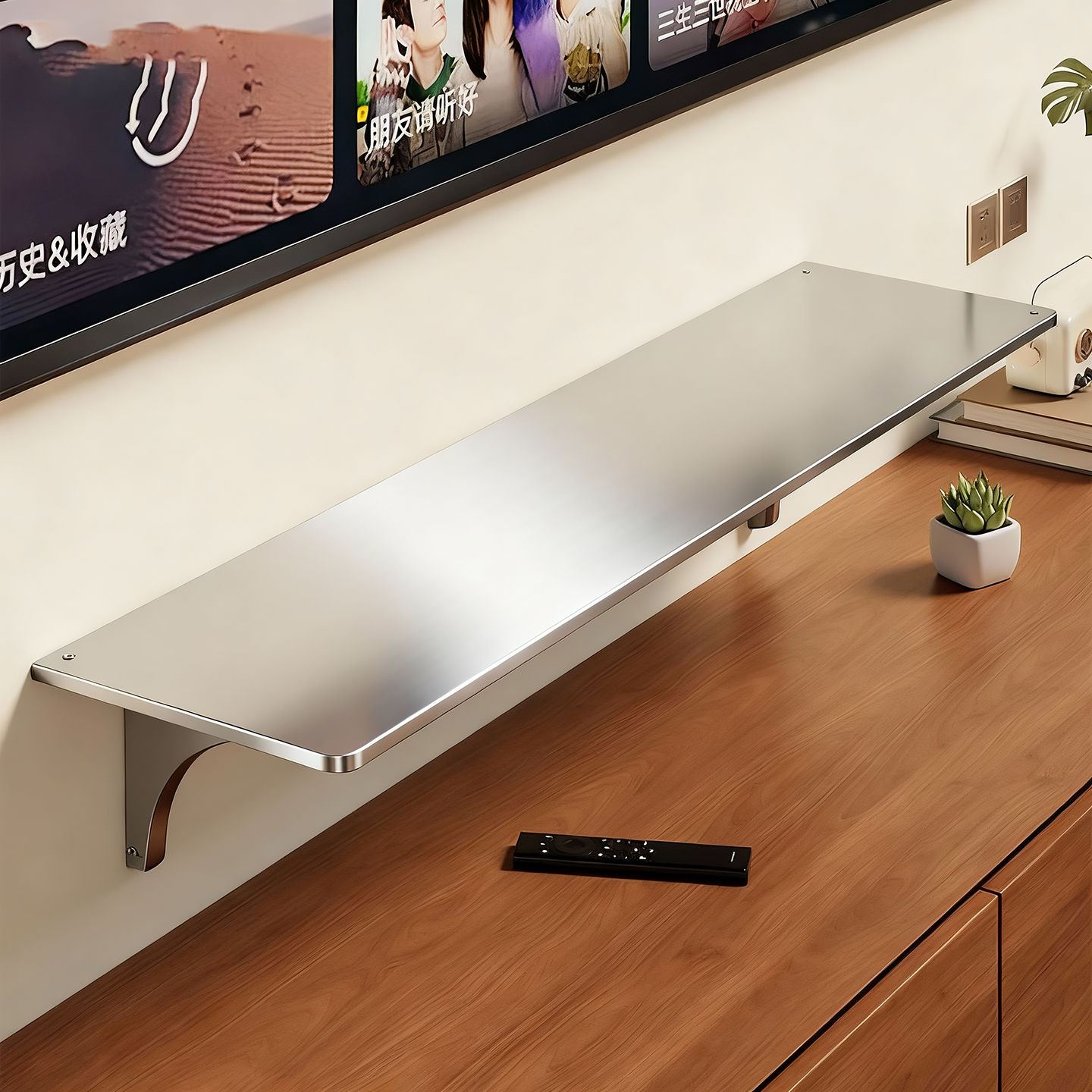 实木墙上置物架书房悬空书架