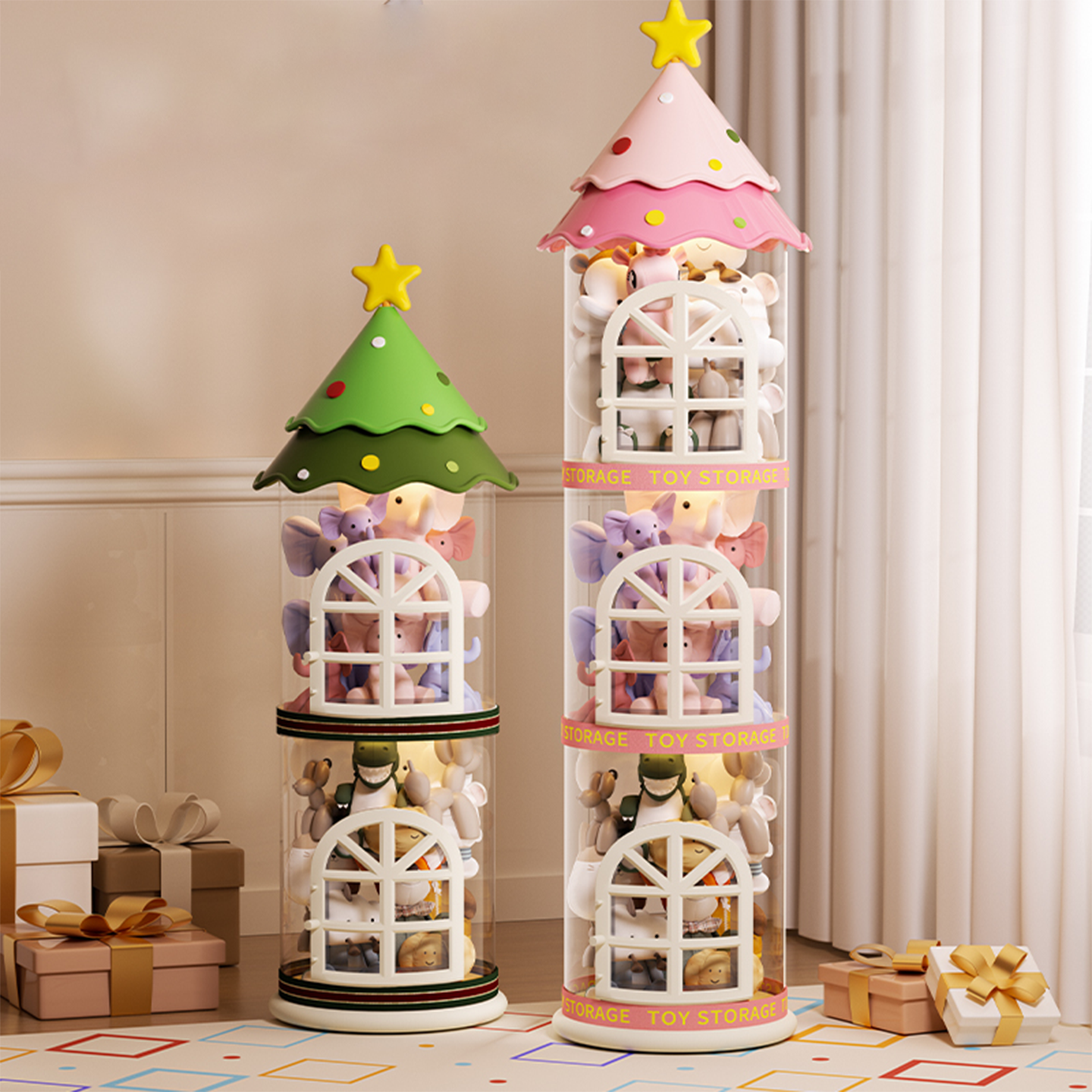 毛绒玩具收纳桶拉链款透明展示桶