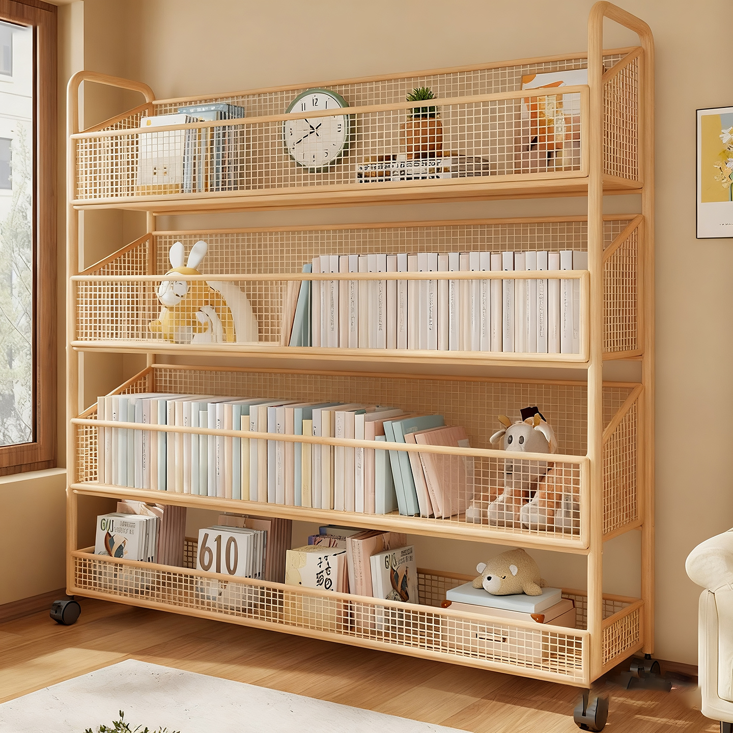 书架一体靠墙家用儿童绘本收纳架