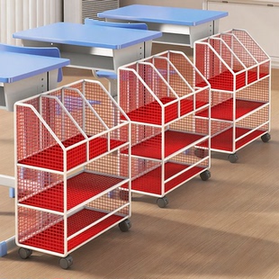 教室桌边书架落地带轮可移动书本收纳学生课桌下书本书包收纳筐学校初中高中生课桌侧边置物架多功能阅读架子