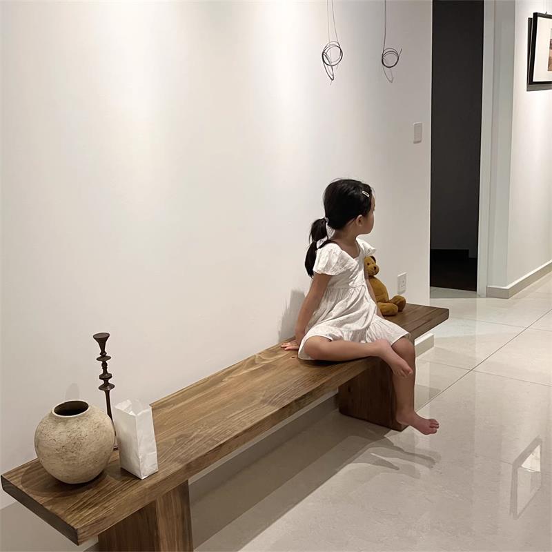 实木复古风卧室床尾长条凳民宿进门拖鞋收纳凳多功能新款鞋子储物