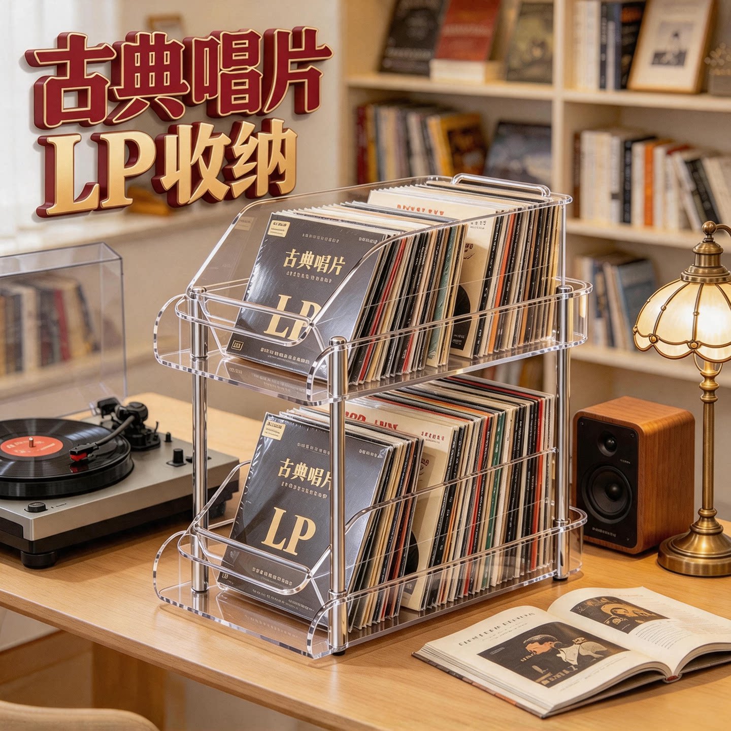 cd专辑展示架台面碟片黑胶唱片磁带影碟光盘存放大容量桌面收纳盒
