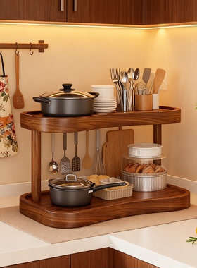 实木厨房调料架多功能大容量台面收纳架碗盘筷筒锅具储放神器家用