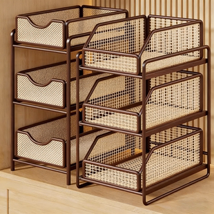 主机柜收纳置物架多格分层收纳架抽屉式储物篮办公柜内杂物整理篮
