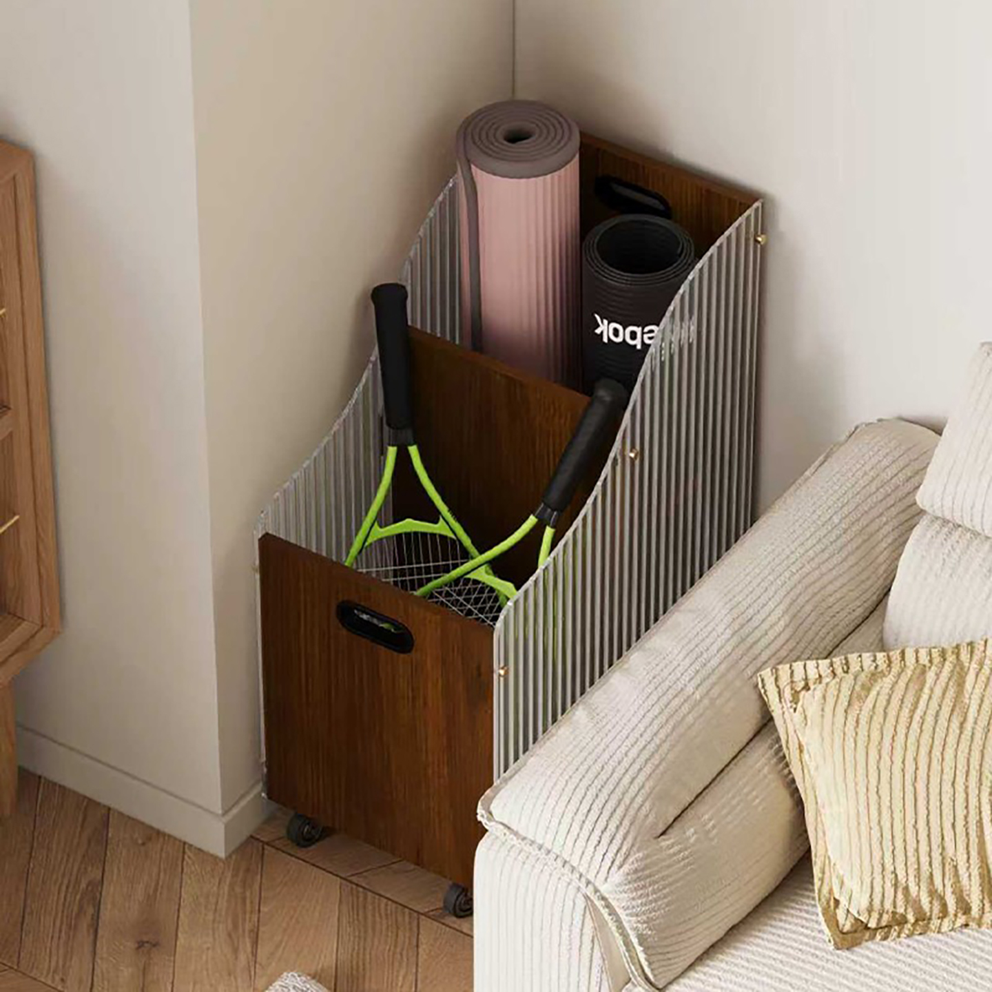 羽毛球拍置物架瑜伽垫球类收纳筐