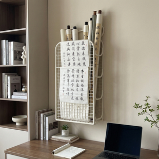 书法收纳桶壁挂式书法用品储物架家用墙面宣纸卷轴置物架子免打孔