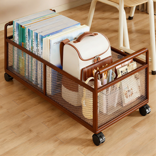 可移动书本收纳箱教室用桌下书包置物架桌边大容量书箱带轮小推车