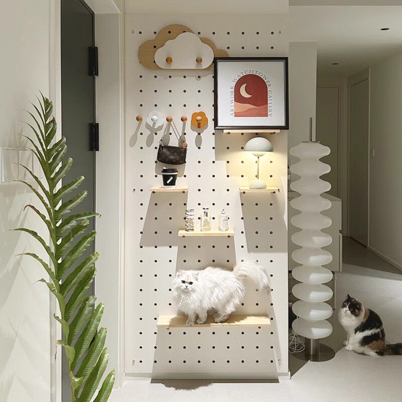 玄关洞洞板置物架实木