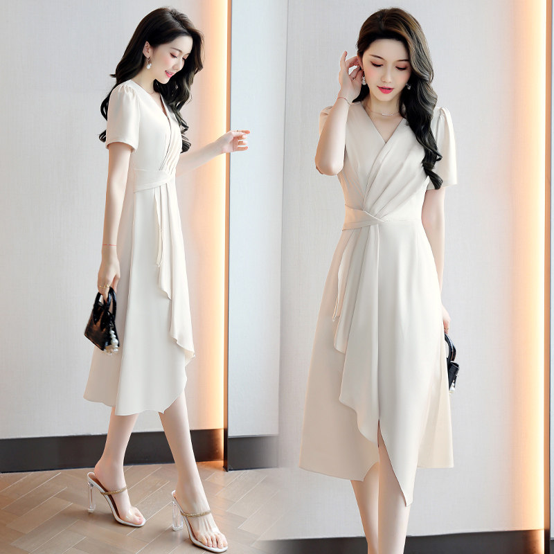 丝滑缎面醋酸连衣裙高端2023新款女装夏季收腰显瘦名媛气质长裙