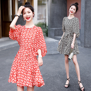 2025新款夏季格子雪纺连衣裙女小个子a字裙短裙气质显瘦宽松裙子