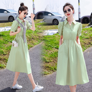 小个子衬衫裙子2025新款夏季法式连衣裙女士披肩收腰气质显瘦长裙