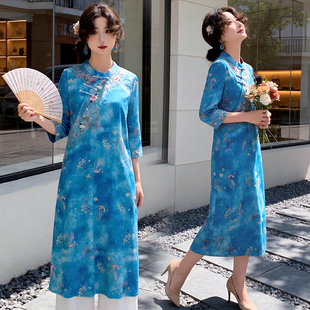 2026新款夏季新中式国风连衣裙女套装修身显瘦气质印花长款两件套