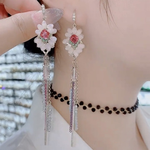 轻奢复古风红色长款 时尚 流苏耳环气质温柔优雅女神耳饰高级感耳钩