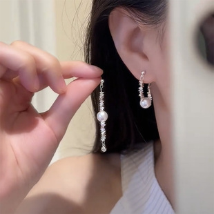 s925银针碎银几两珍珠耳钉女小众设计百搭ins风时尚气质精致耳饰