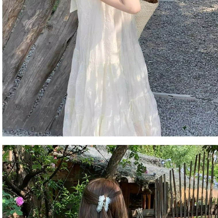 2025新款夏季女吊带小白裙法式挂脖连衣裙子小个子高级感无袖长裙