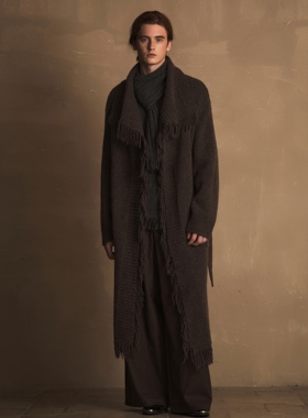 TAM TUAS【吟游诗人】羊驼绒羊毛混纺荡领流苏提花重磅毛织大衣