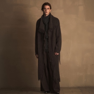 羊驼绒羊毛混纺荡领流苏提花重磅毛织大衣 吟游诗人 TAM TUAS