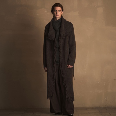 TAM TUAS【吟游诗人】羊驼绒羊毛混纺荡领流苏提花重磅毛织大衣