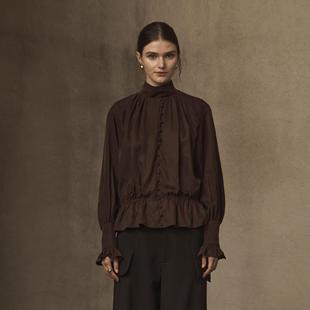 日本进口砂洗雾面铜氨丝百褶法式 女勋爵 宫廷立领夹克 TUAS TAM