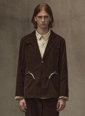 TAM TUAS【基督山】韩国进口勃艮第红灯芯绒雕花包扣双穿宫廷西装