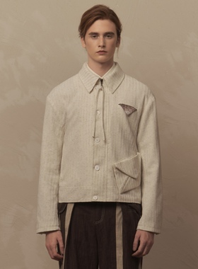 TAM TUAS【圣母百花】亚麻提花条纹可拆立体信封口袋拉链抽绳夹克