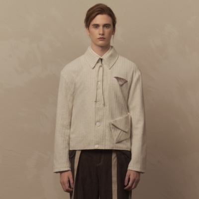 TAM TUAS【圣母百花】亚麻提花条纹可拆立体信封口袋拉链抽绳夹克