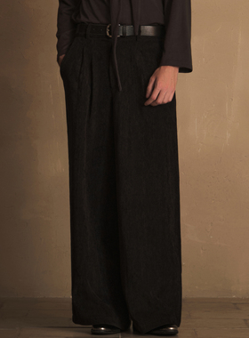 TAM TUAS【马黛茶】酵素水洗人字纹植绒灯芯绒四褶阔腿西裤