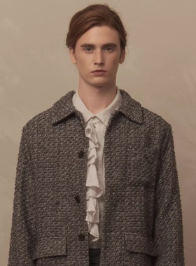 TAM TUAS【干邑】意大利进口羊毛粗花呢腰袢老钱静奢感猎装夹克