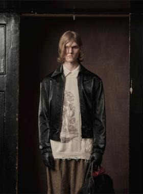 TAM TUAS 救赎 印花丝绒休闲皮革夹克拉链外套《伊索尔的旧梦》