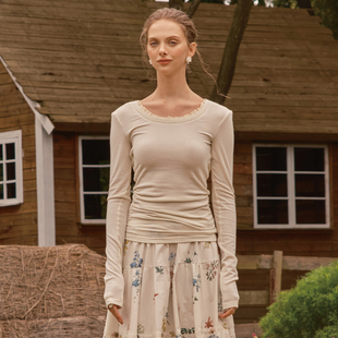 露背荷叶边针织弹力打底衫 风铃草 TUAS TAM