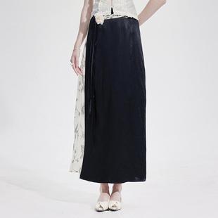 黑色肌理感二醋酸系带花卉半裙 琴音 TAM TUAS