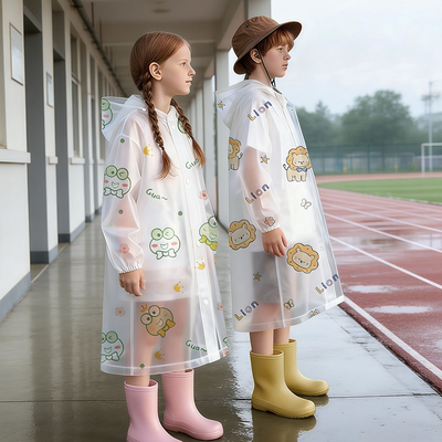 童趣卡通连帽雨披男女童上学专用